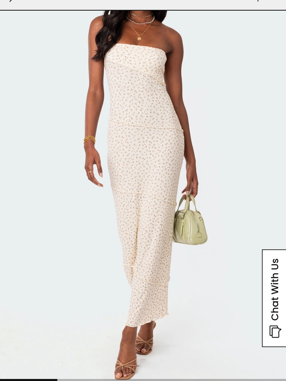 PACSUN Strapless Cream Floral Maxi Dress